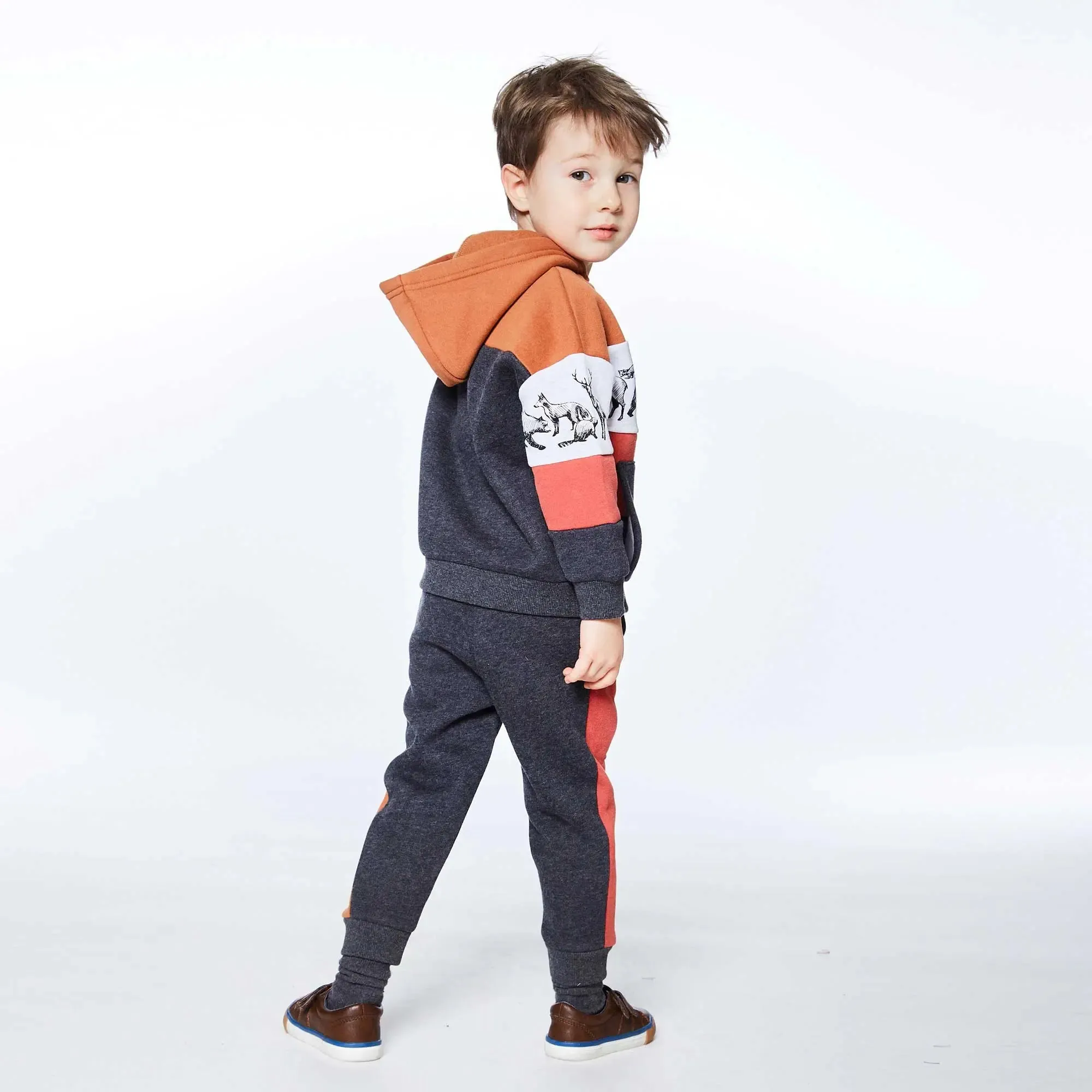 Fleece Pant Dark Grey With Clay Brown  | DEUX PAR DEUX