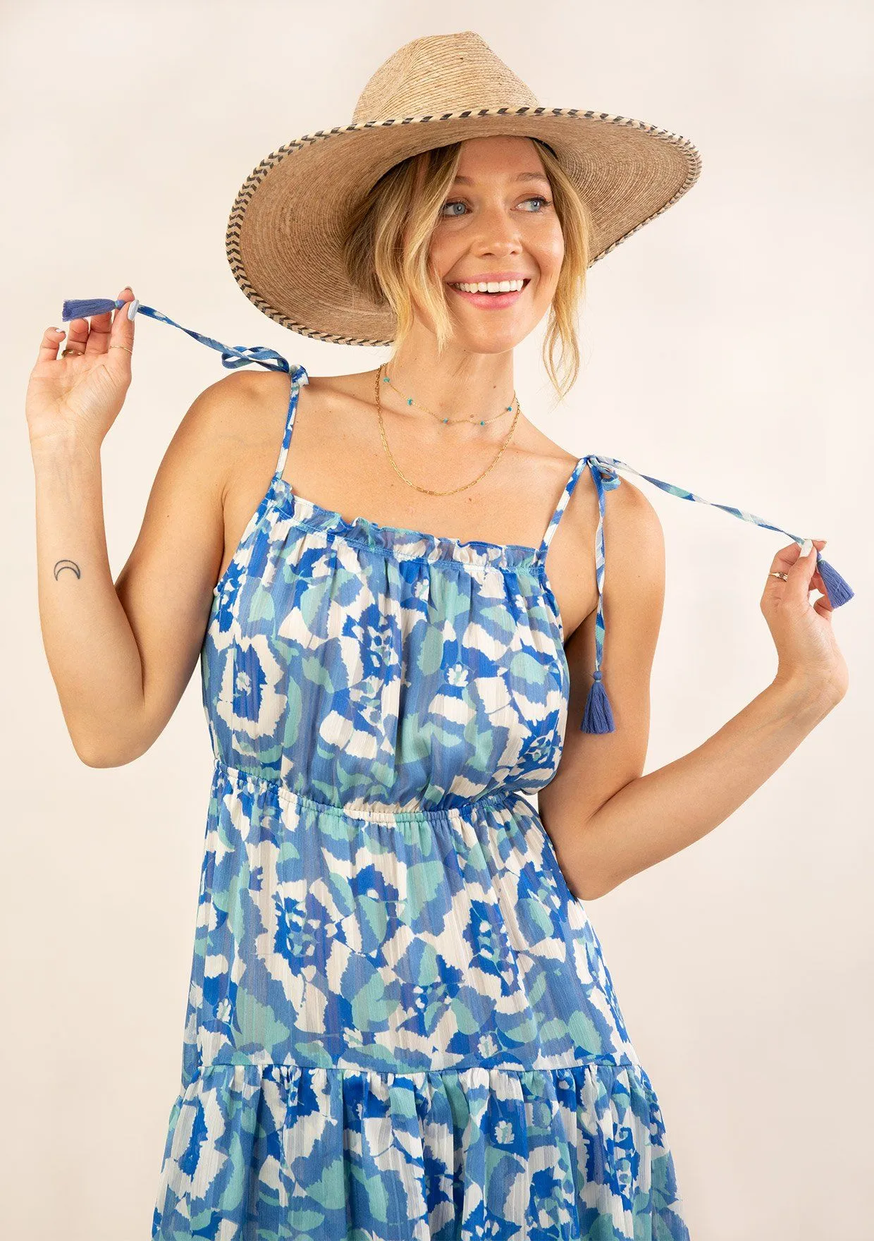 Floral Tassel Tie Midi Dress