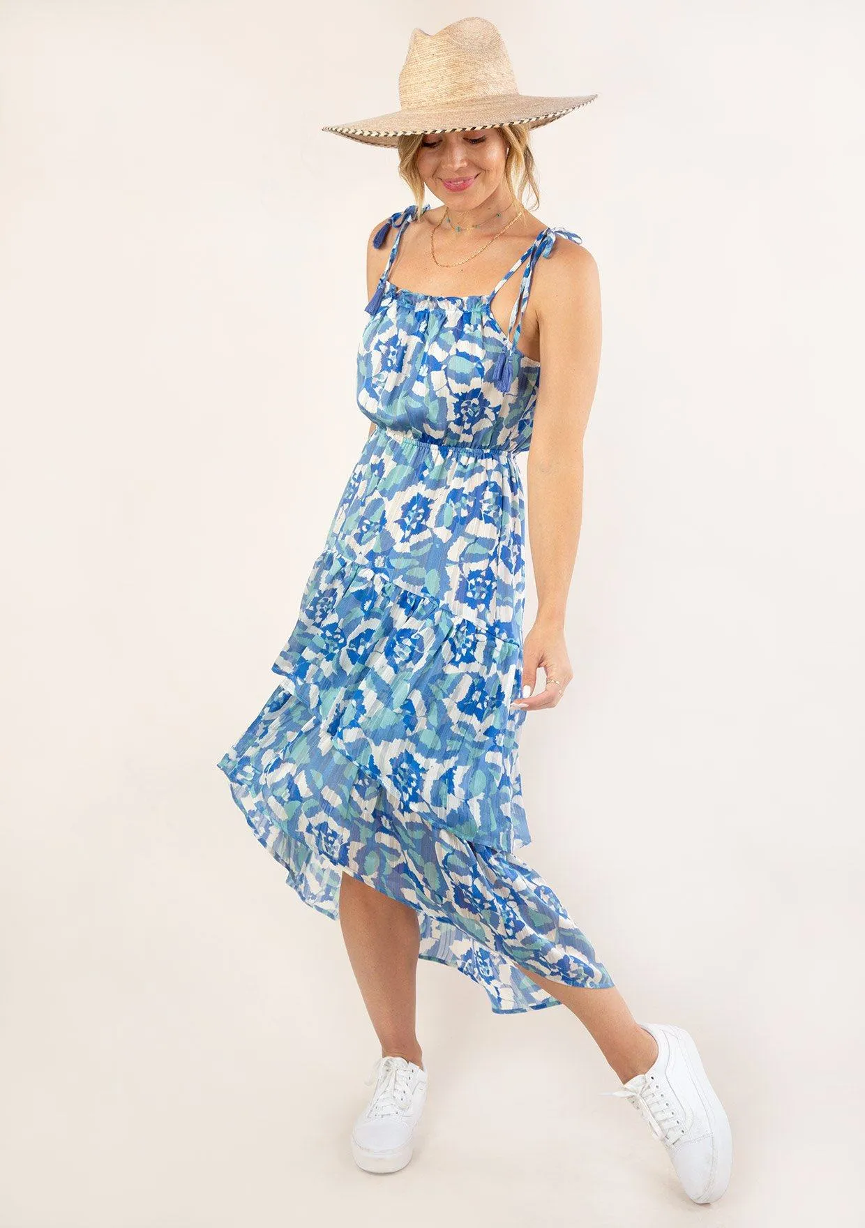 Floral Tassel Tie Midi Dress