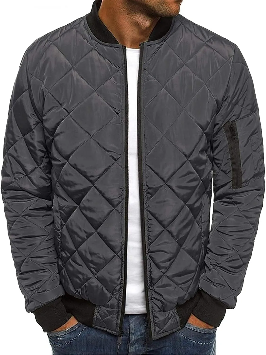 Gafeng Mens Flight Bomber Diamond Quilted Jacket Lightweight Varsity Jackets Winter Warm Padded Coats Outwear
