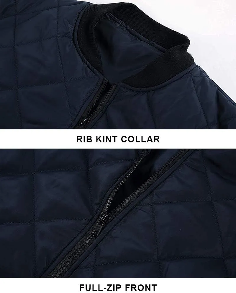 Gafeng Mens Flight Bomber Diamond Quilted Jacket Lightweight Varsity Jackets Winter Warm Padded Coats Outwear