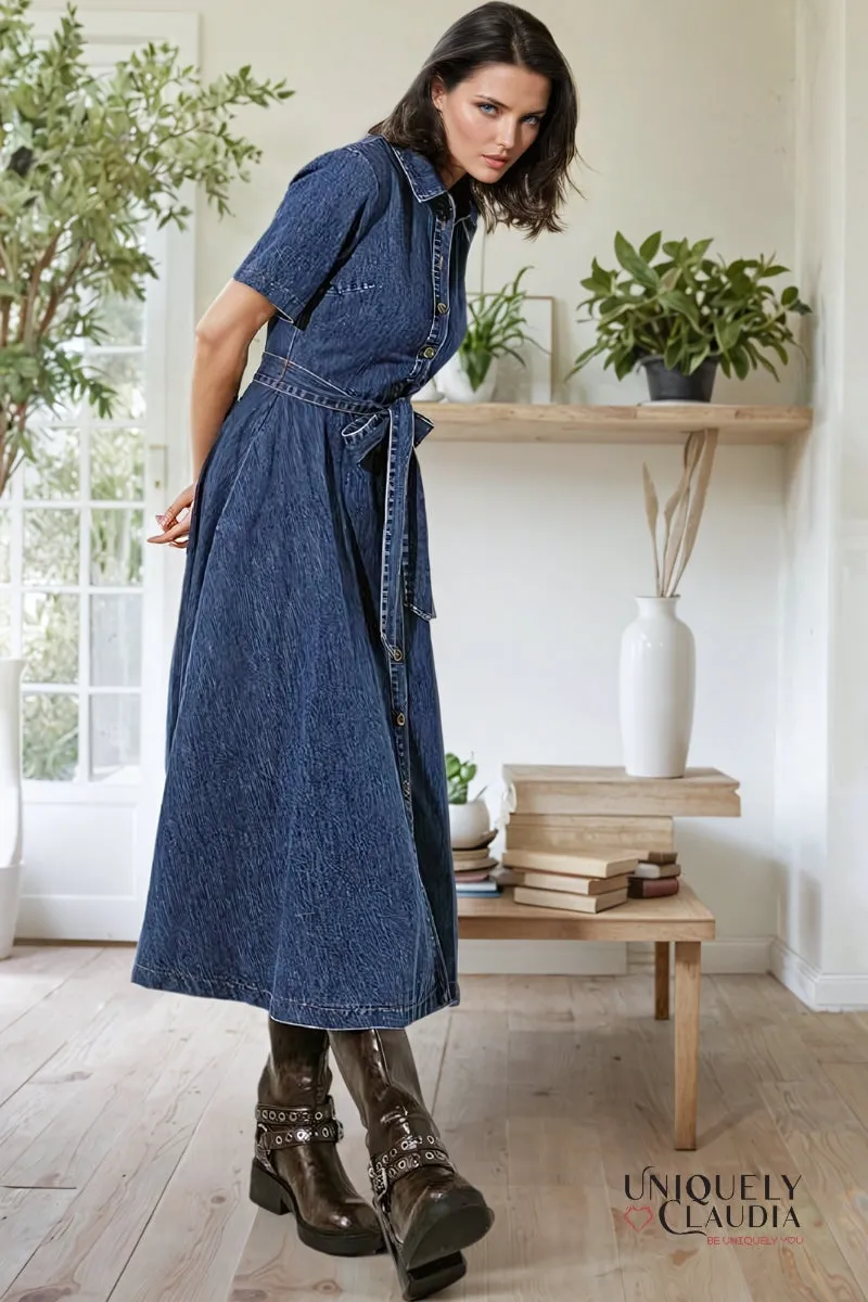 Gisselle Washed Denim Midi Dress