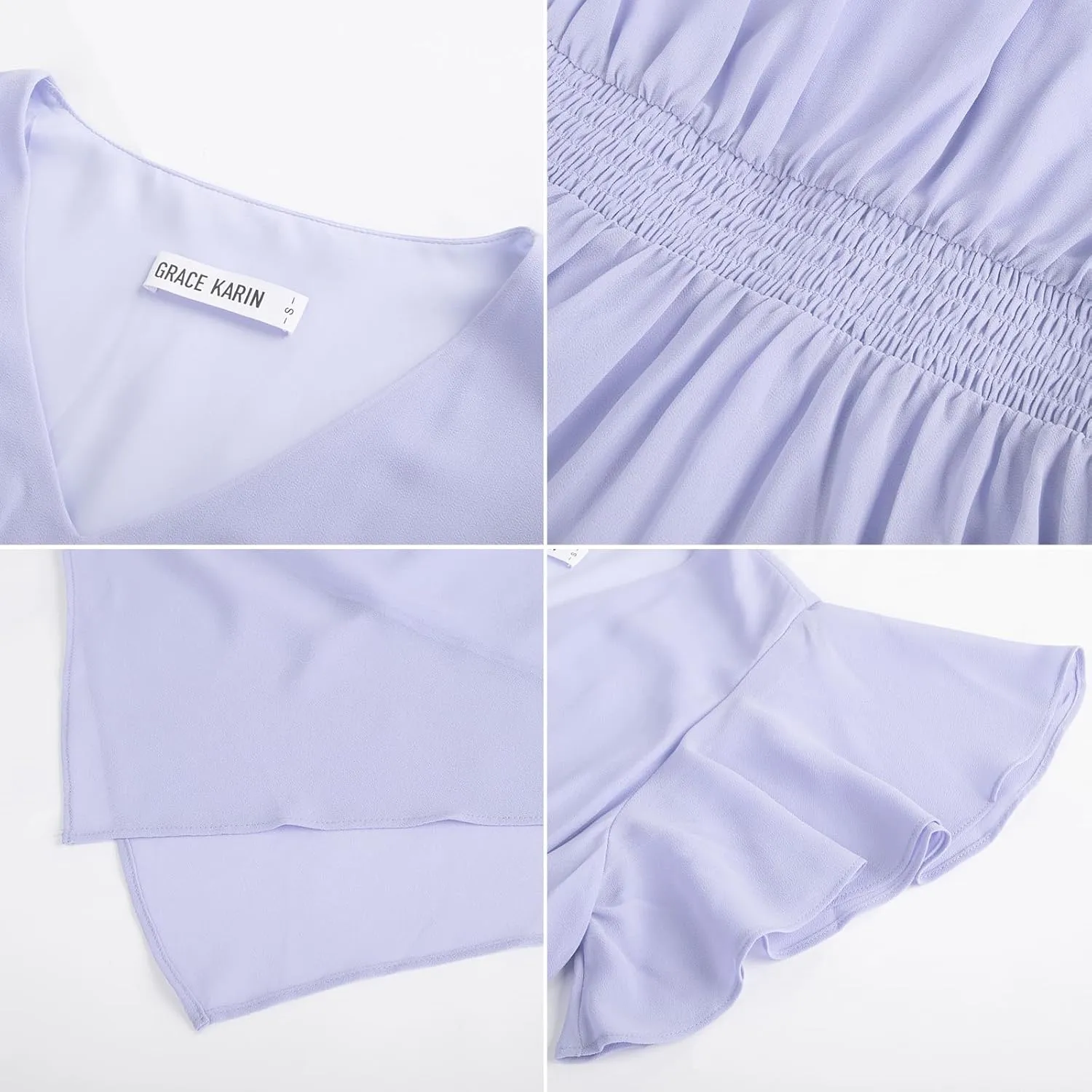 GRACE KARIN Women's Casual Summer V Neck Flutter Ruffle Short Sleeve 2025 Empire High Waist Flowy Midi Dresses