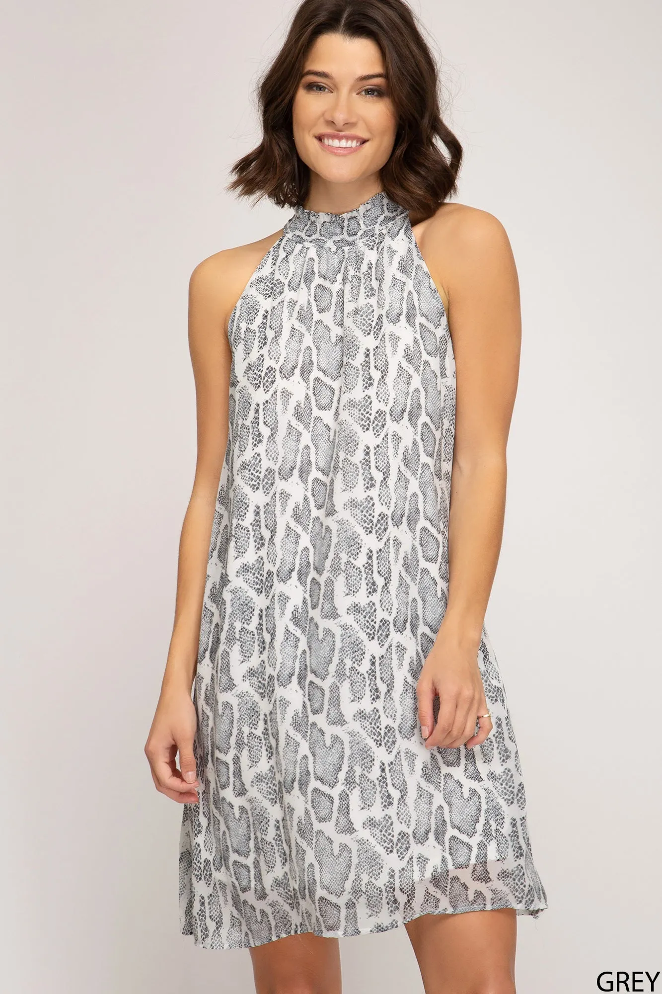 Hailey Smocked Mock Neck Animal Print Dress