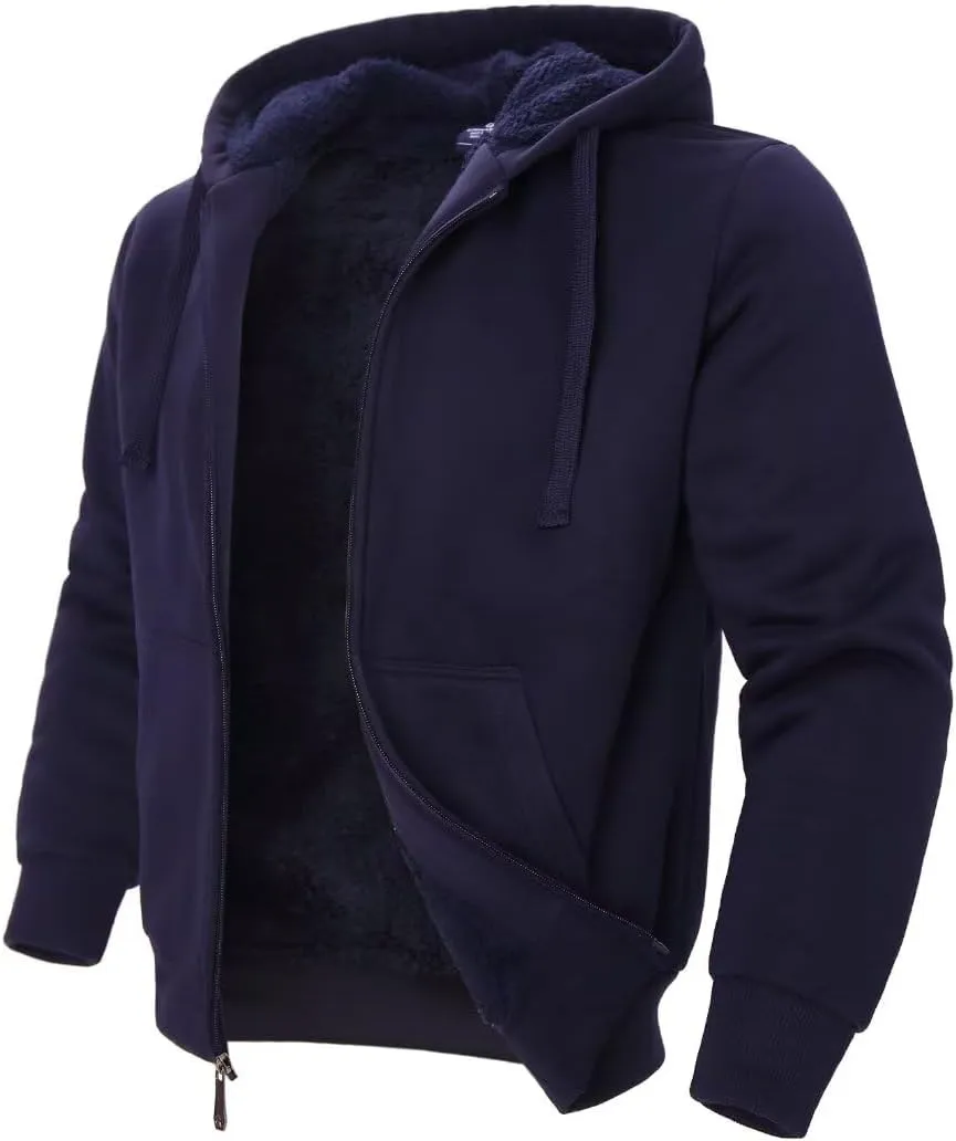 Heavyweight Sherpa Mens Zip Up Hoodie Thick Fleece Full-Zip Winter Hooded Jacket Fashion Pullover Sweatshirt