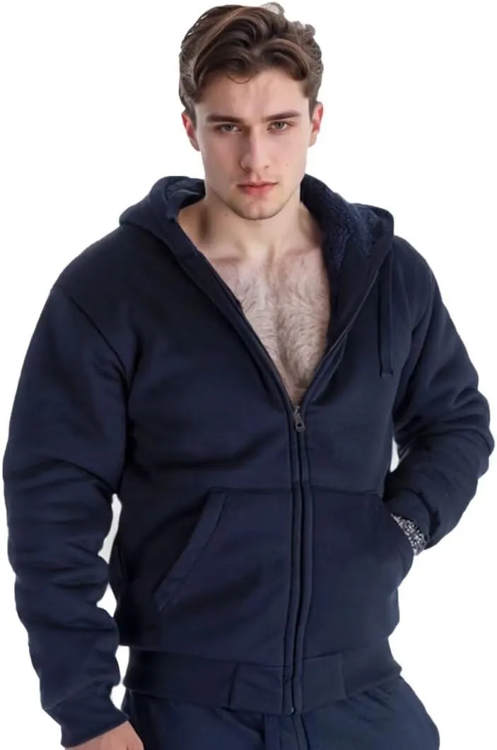 Heavyweight Sherpa Mens Zip Up Hoodie Thick Fleece Full-Zip Winter Hooded Jacket Fashion Pullover Sweatshirt