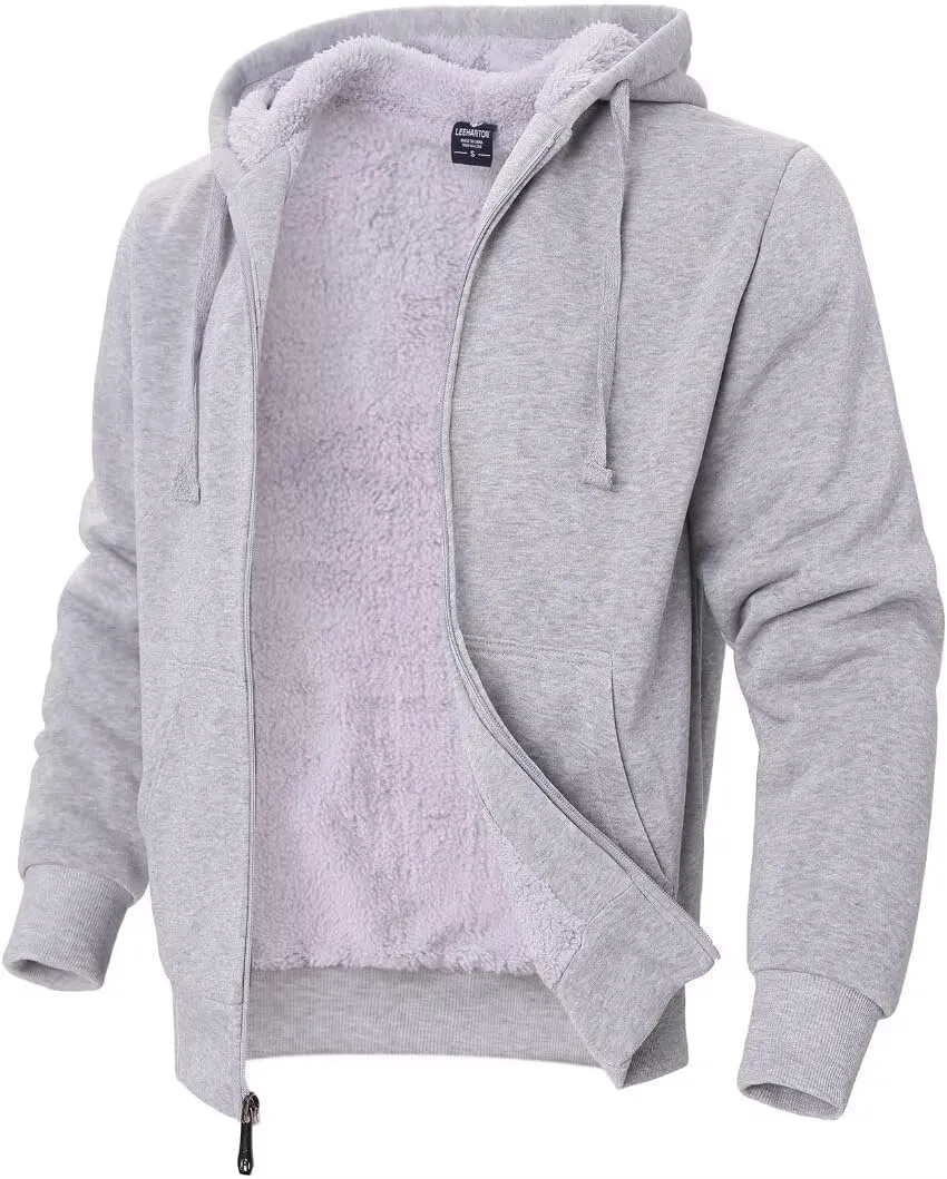 Heavyweight Sherpa Mens Zip Up Hoodie Thick Fleece Full-Zip Winter Hooded Jacket Fashion Pullover Sweatshirt