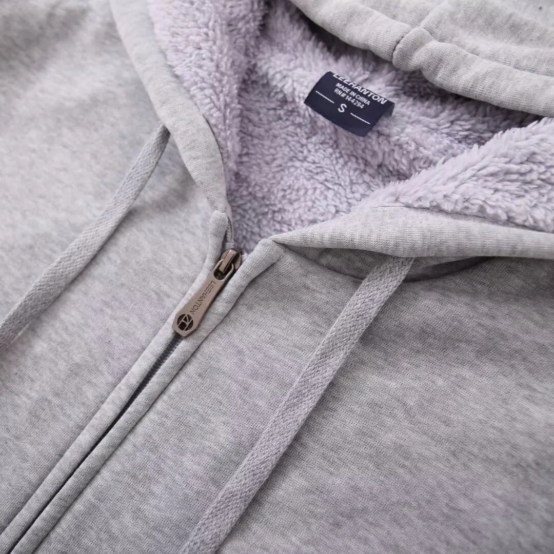 Heavyweight Sherpa Mens Zip Up Hoodie Thick Fleece Full-Zip Winter Hooded Jacket Fashion Pullover Sweatshirt