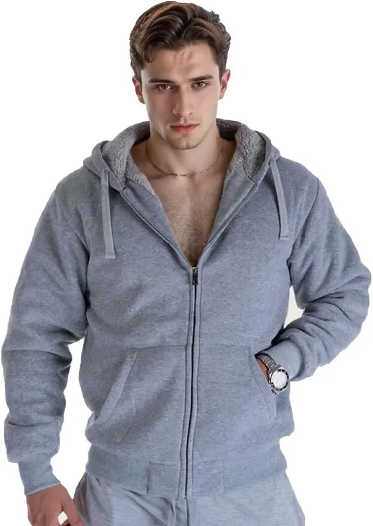 Heavyweight Sherpa Mens Zip Up Hoodie Thick Fleece Full-Zip Winter Hooded Jacket Fashion Pullover Sweatshirt