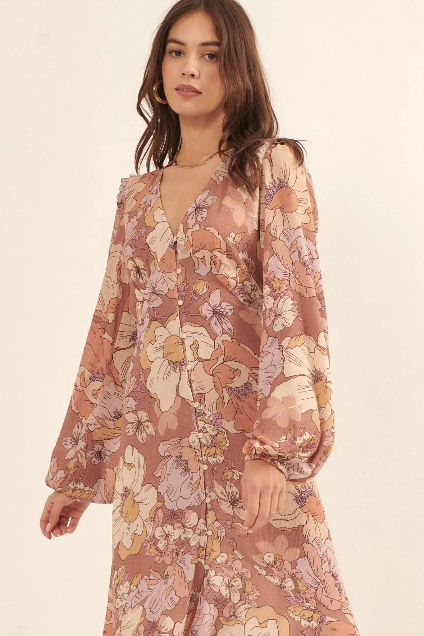 Heirloom Garden Floral High-Low Midi Dress