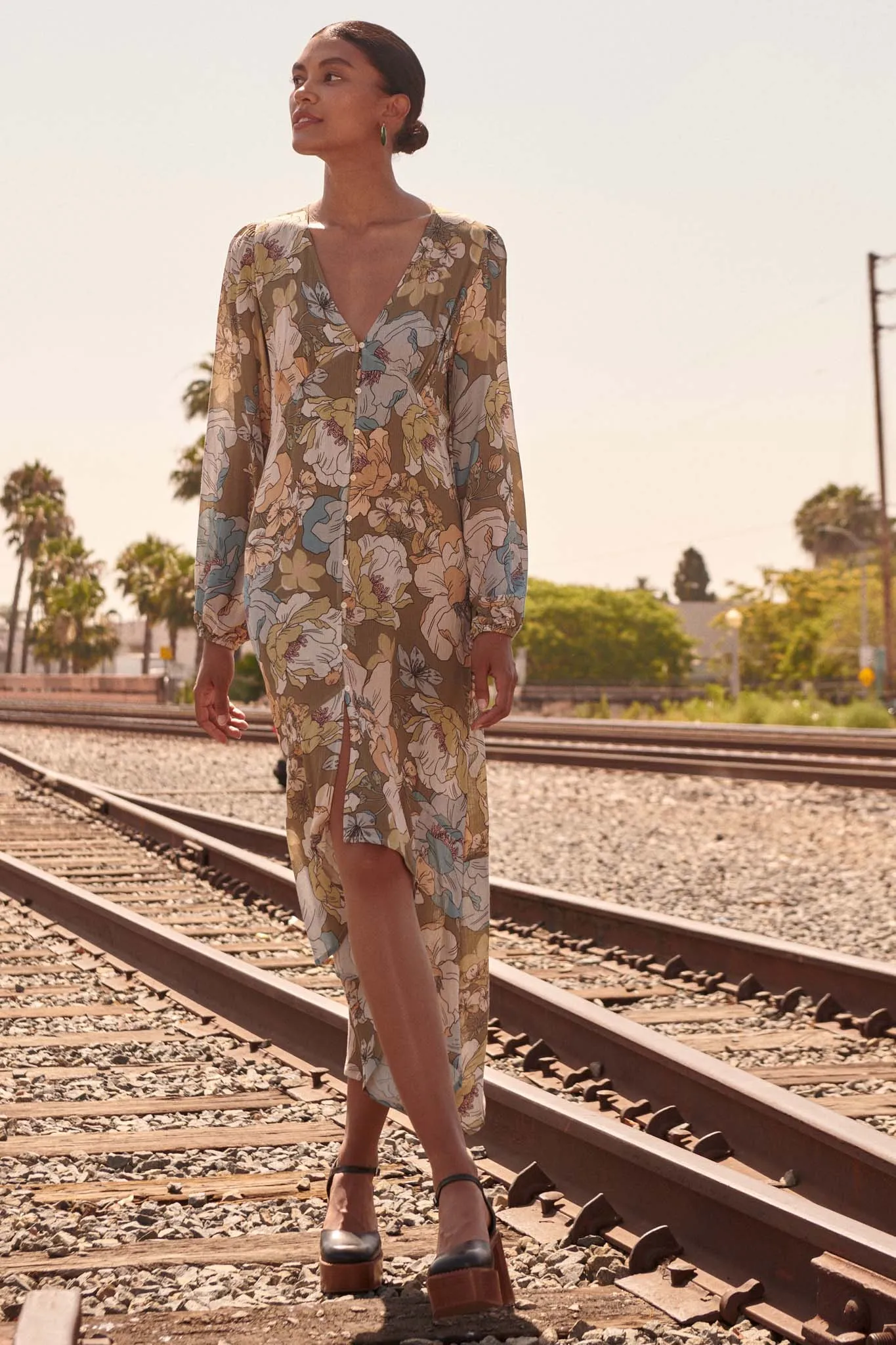 Heirloom Garden Floral High-Low Midi Dress