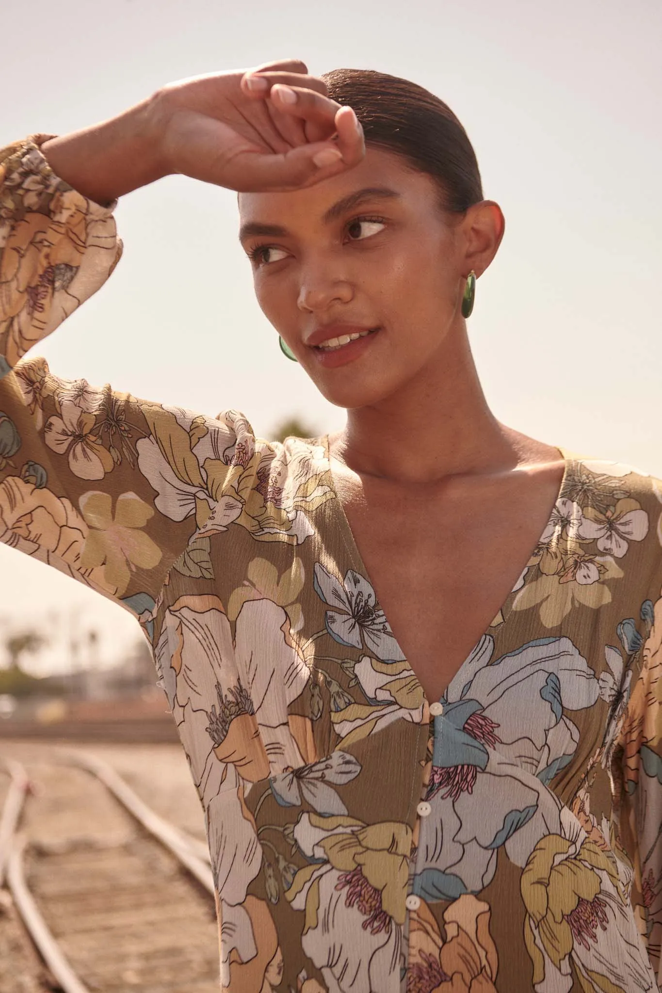 Heirloom Garden Floral High-Low Midi Dress