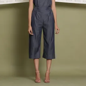 Indigo Cotton Denim Elasticated Mid-Rise Culottes
