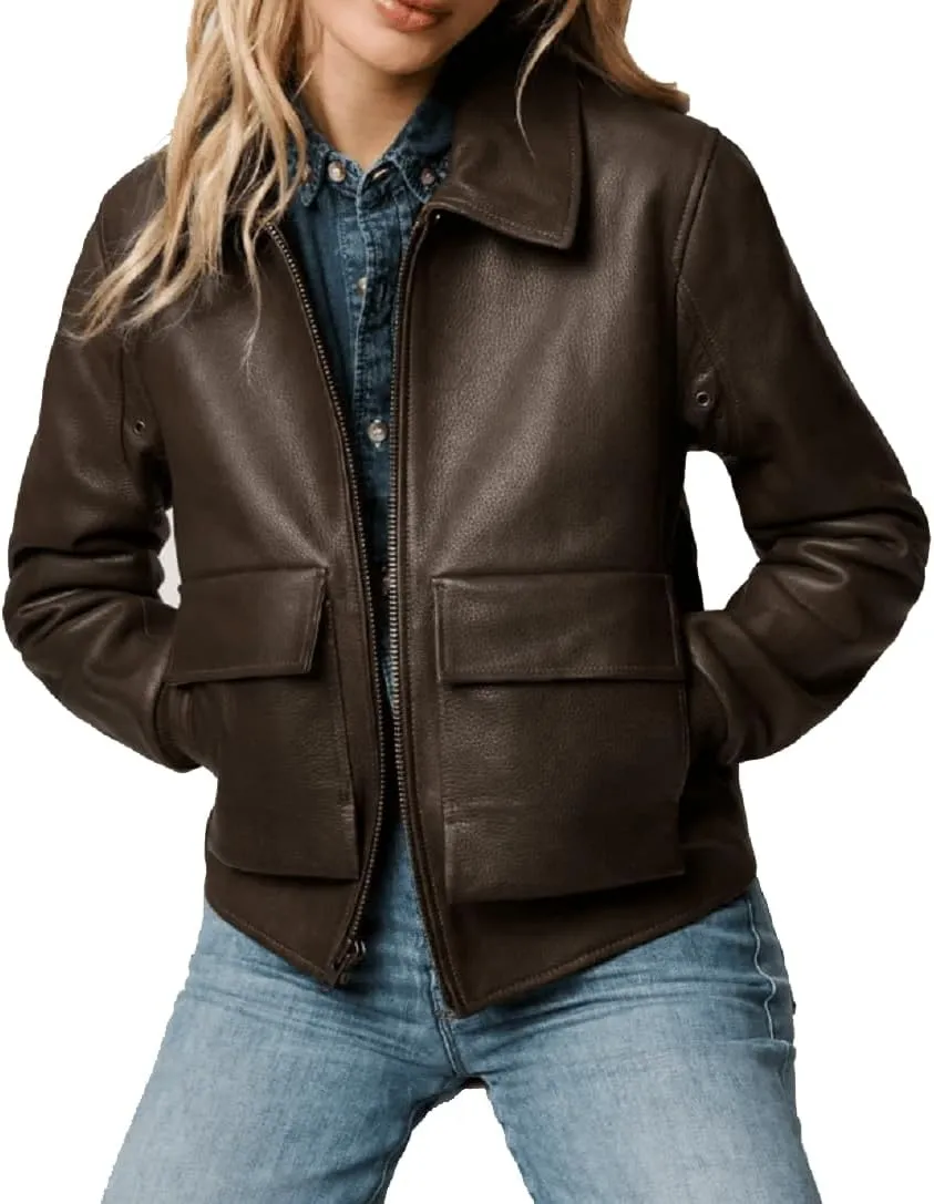 Isaac & David Chicago Womens A2 Aviator Removable Fur Collar Leather Jacket Women Genuine A-2 Aviator Leather Bomber Jacket