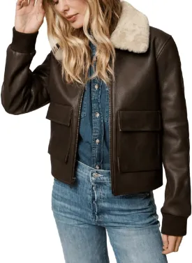 Isaac & David Chicago Womens A2 Aviator Removable Fur Collar Leather Jacket Women Genuine A-2 Aviator Leather Bomber Jacket