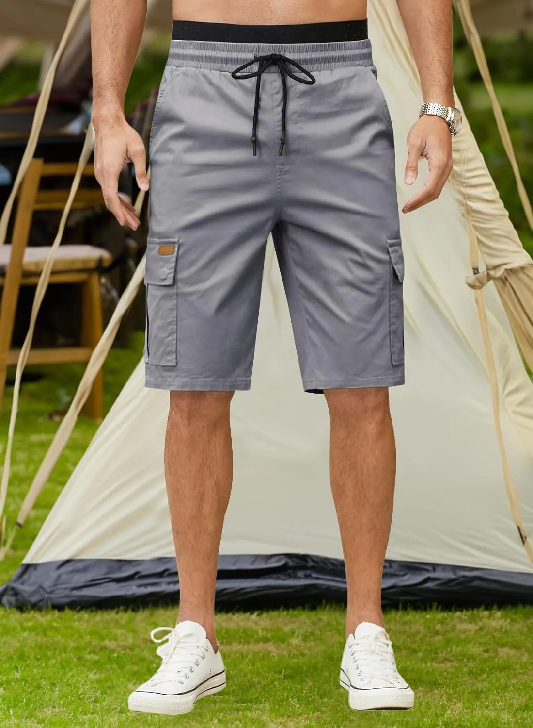 JMIERR Mens Casual Twill Cargo Shorts Cotton Drawstring Classic Cargo Stretch Short with 6 Pockets