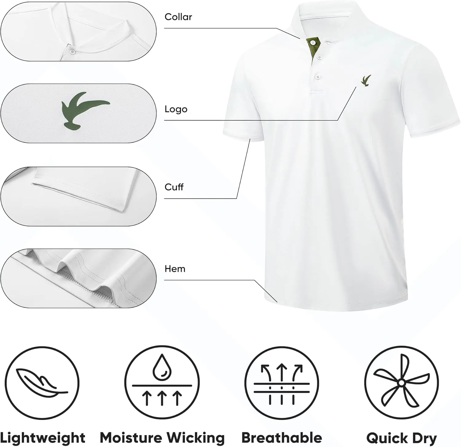 JMIERR Men's Polo Henley Shirt Moisture Wicking Quick Dry Summer Casual Short Sleeve Golf Polo T Shirts