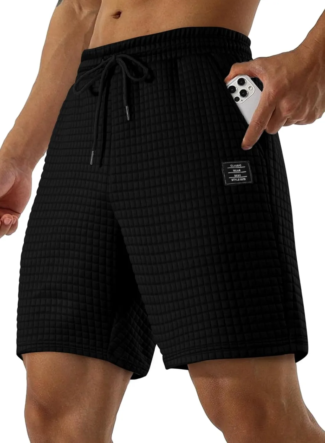 JMIERR Mens Sweat Shorts Casual Stretch Elastic Waist Waffle Workout Gym Short 7 inch Inseam Running Short with Pocket