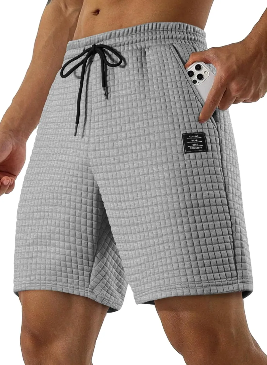 JMIERR Mens Sweat Shorts Casual Stretch Elastic Waist Waffle Workout Gym Short 7 inch Inseam Running Short with Pocket