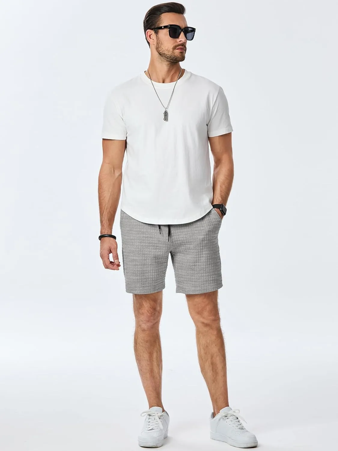 JMIERR Mens Sweat Shorts Casual Stretch Elastic Waist Waffle Workout Gym Short 7 inch Inseam Running Short with Pocket