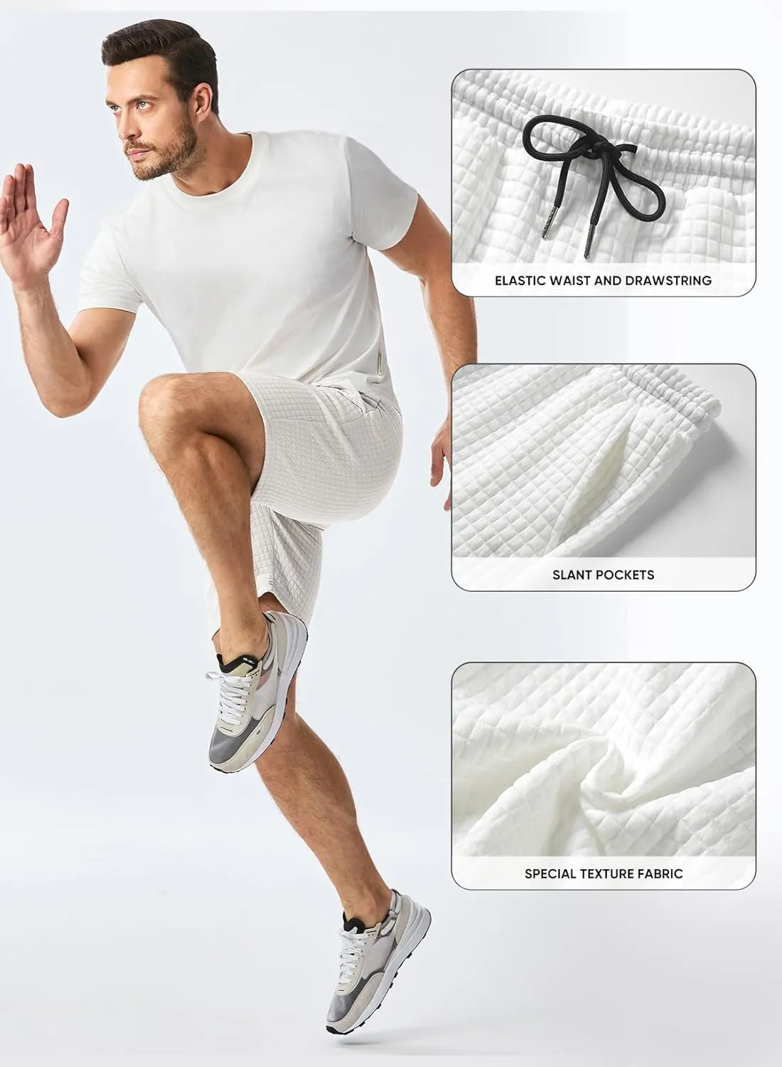 JMIERR Mens Sweat Shorts Casual Stretch Elastic Waist Waffle Workout Gym Short 7 inch Inseam Running Short with Pocket