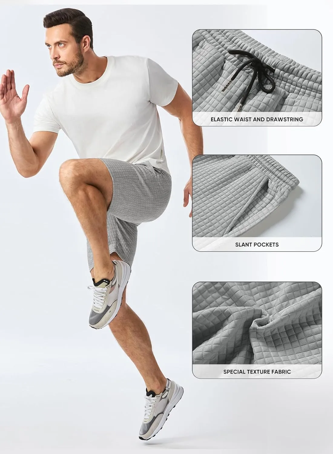 JMIERR Mens Sweat Shorts Casual Stretch Elastic Waist Waffle Workout Gym Short 7 inch Inseam Running Short with Pocket