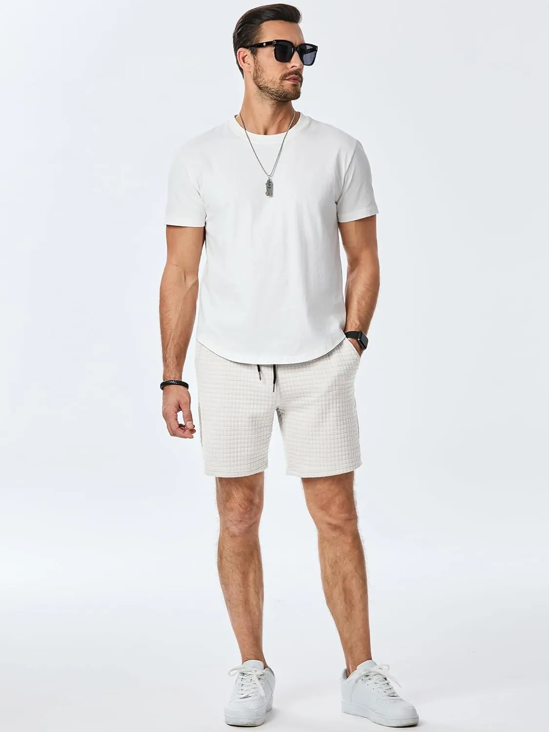 JMIERR Mens Sweat Shorts Casual Stretch Elastic Waist Waffle Workout Gym Short 7 inch Inseam Running Short with Pocket