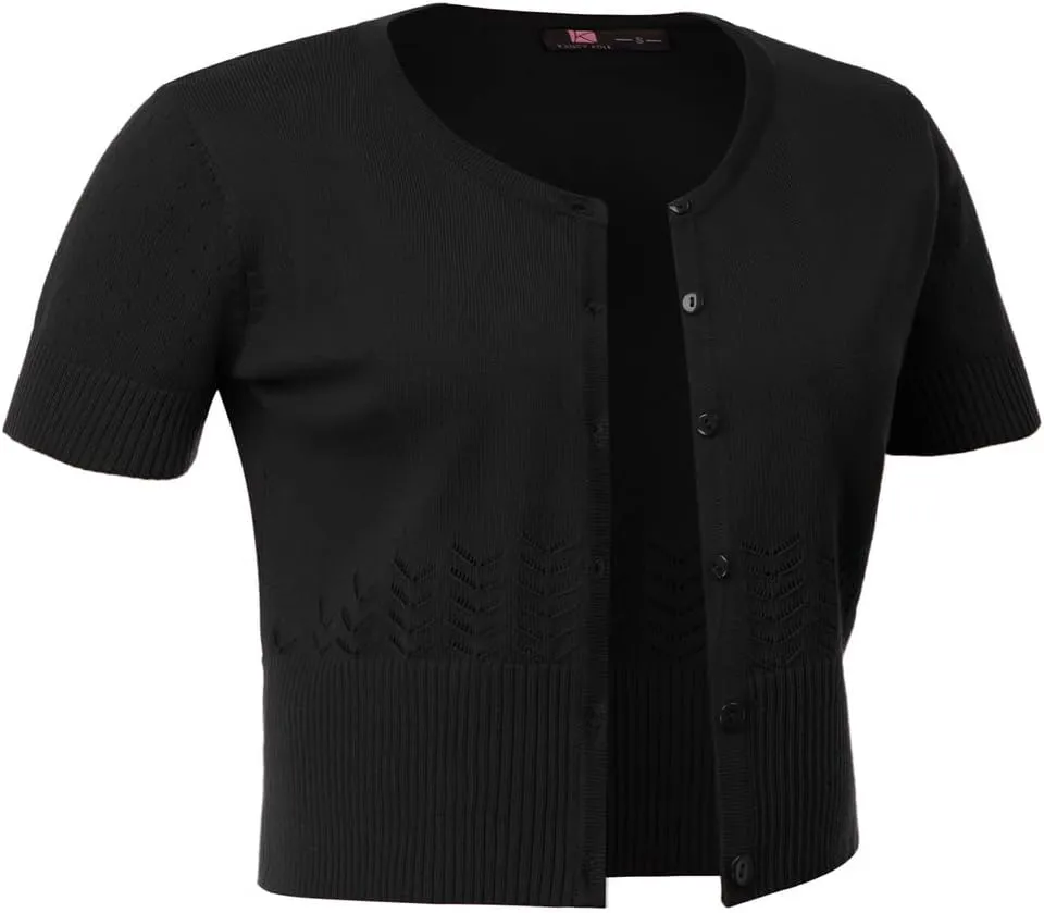 KANCY KOLE Women's Soft Basic Crew Neck Short Sleeve Cropped Bolero Cardigan Sweater