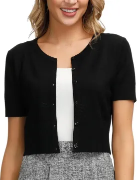 KANCY KOLE Women's Soft Basic Crew Neck Short Sleeve Cropped Bolero Cardigan Sweater