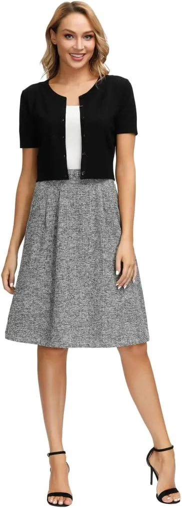 KANCY KOLE Women's Soft Basic Crew Neck Short Sleeve Cropped Bolero Cardigan Sweater