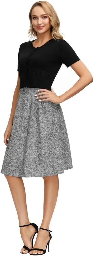 KANCY KOLE Women's Soft Basic Crew Neck Short Sleeve Cropped Bolero Cardigan Sweater