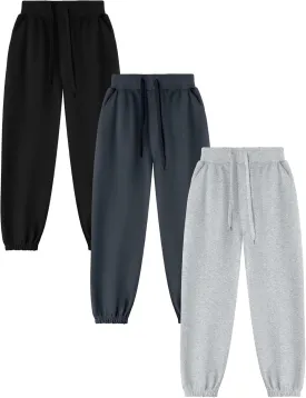 Kissonic 3 Pack Boys Girls Sweatpants Active Joggers Kids Elastic Waist Athletic Jogger Pants with Pockets Drawstring