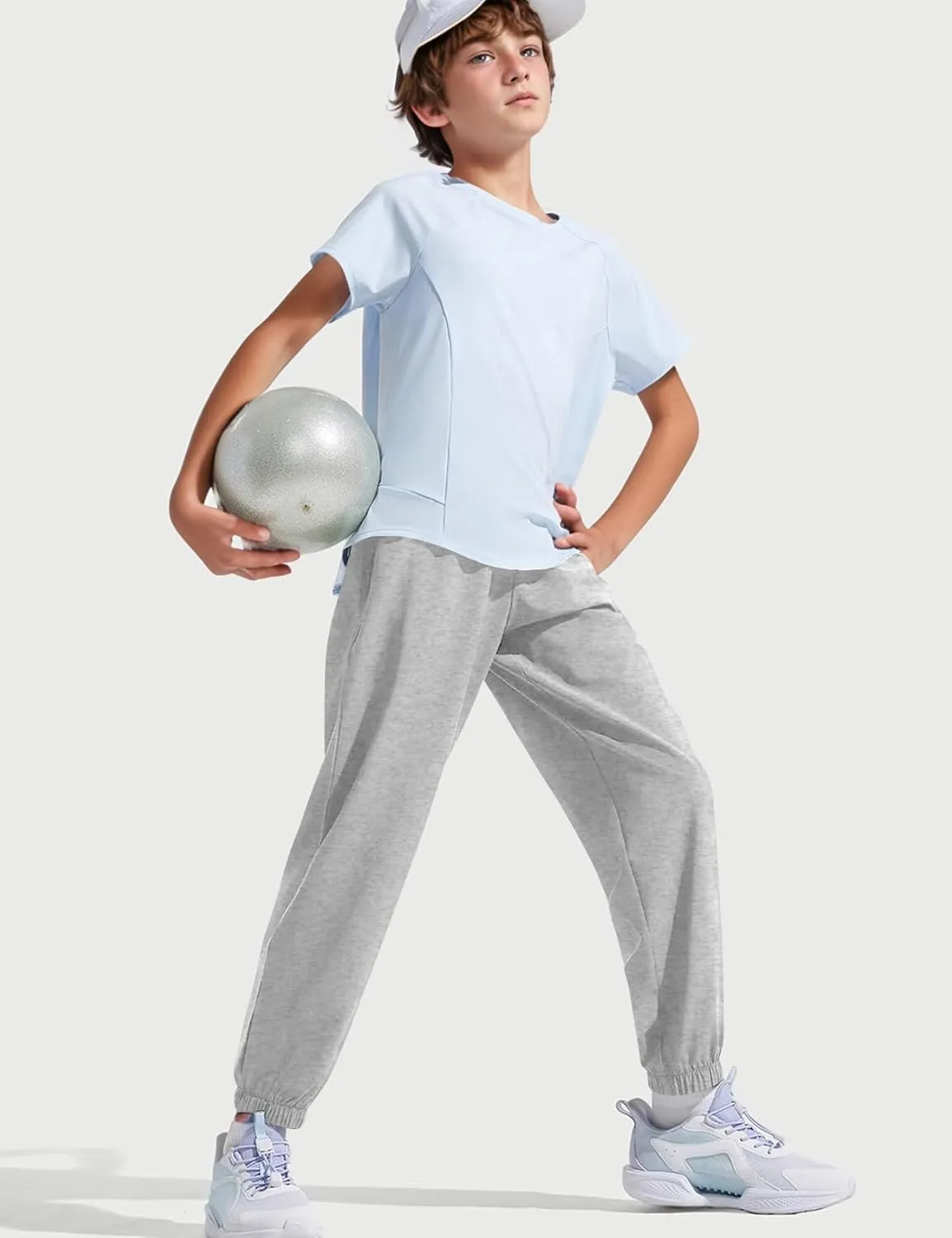 Kissonic 3 Pack Boys Girls Sweatpants Active Joggers Kids Elastic Waist Athletic Jogger Pants with Pockets Drawstring