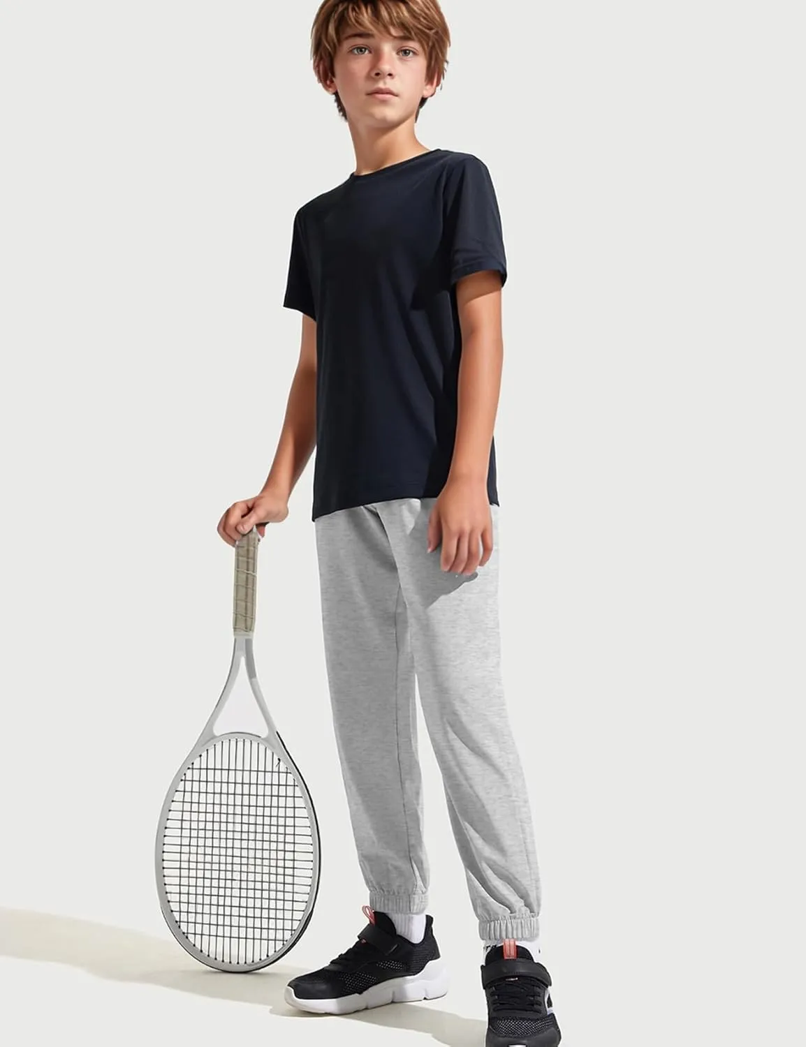 Kissonic 3 Pack Boys Girls Sweatpants Active Joggers Kids Elastic Waist Athletic Jogger Pants with Pockets Drawstring