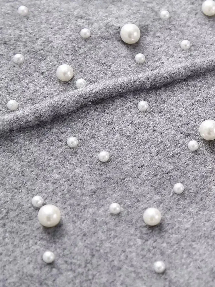 Knitted Bomber Jacket with Faux Pearls