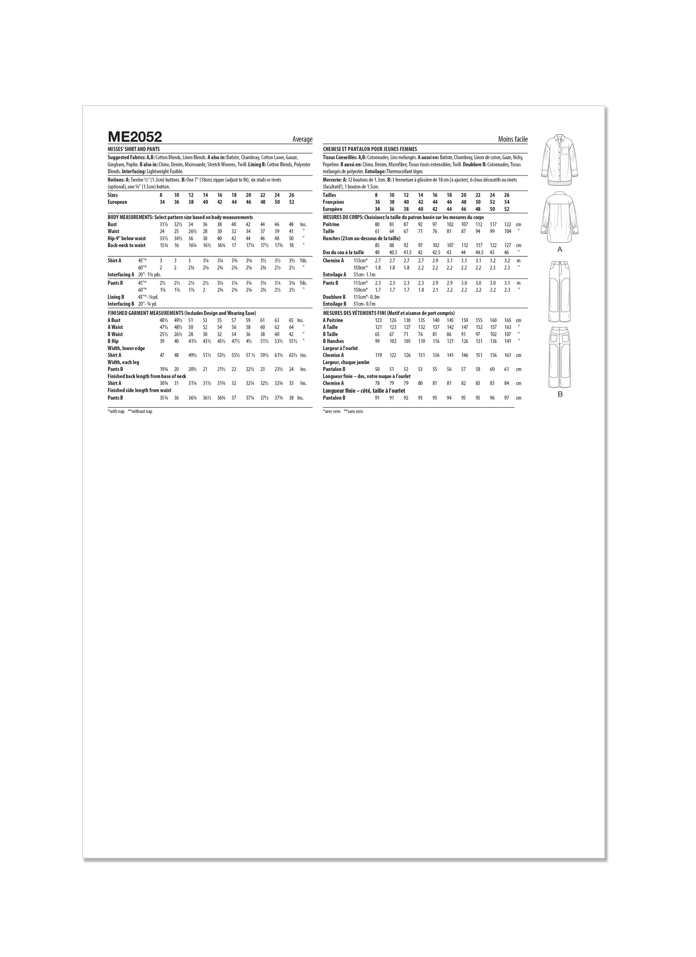 Know Me sewing pattern 2052  Shirt and Pants by Beaute' J'adore