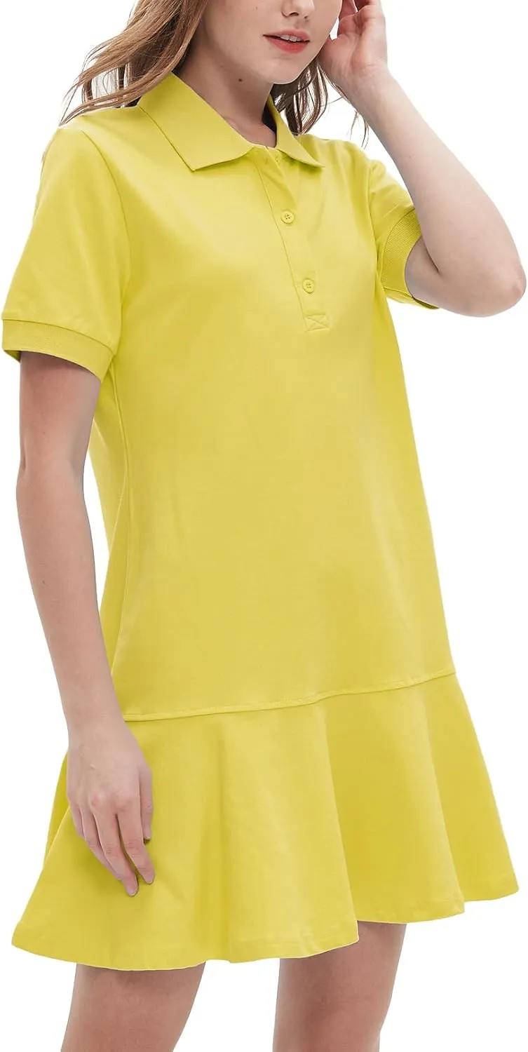 Ladyful Women's Polo Dress Short Sleeve Ruffle Hem Flowy Summer Golf Tennis Athletic Mini Dress