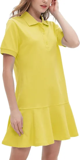 Ladyful Women's Polo Dress Short Sleeve Ruffle Hem Flowy Summer Golf Tennis Athletic Mini Dress