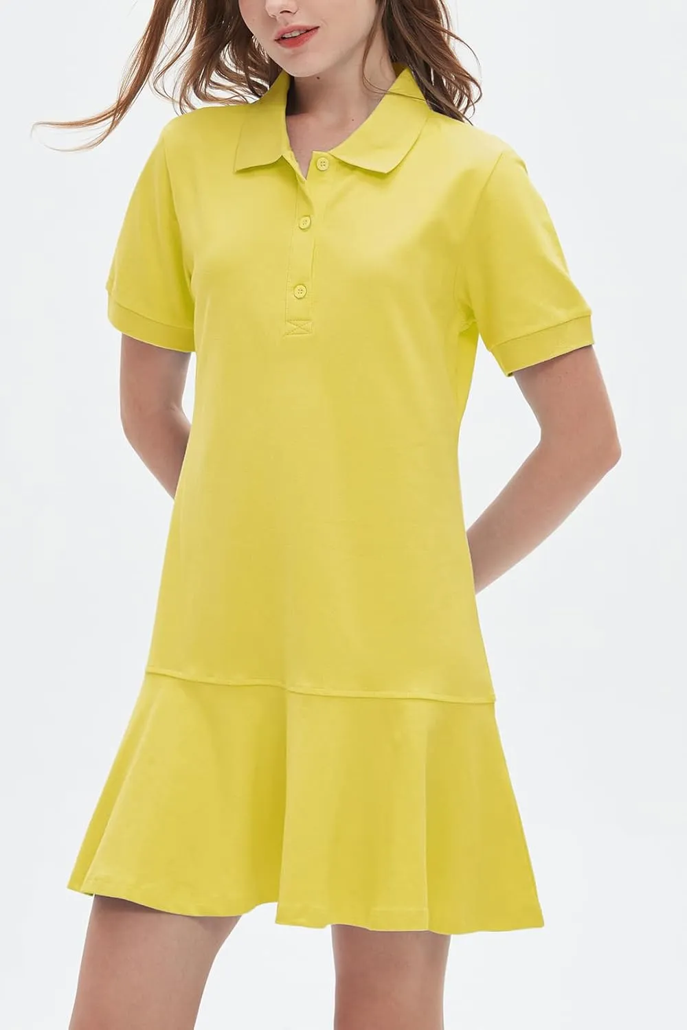 Ladyful Women's Polo Dress Short Sleeve Ruffle Hem Flowy Summer Golf Tennis Athletic Mini Dress