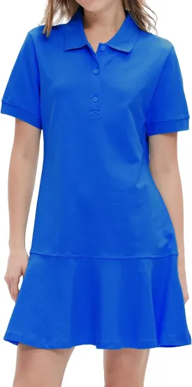 Ladyful Women's Polo Dress Short Sleeve Ruffle Hem Flowy Summer Golf Tennis Athletic Mini Dress
