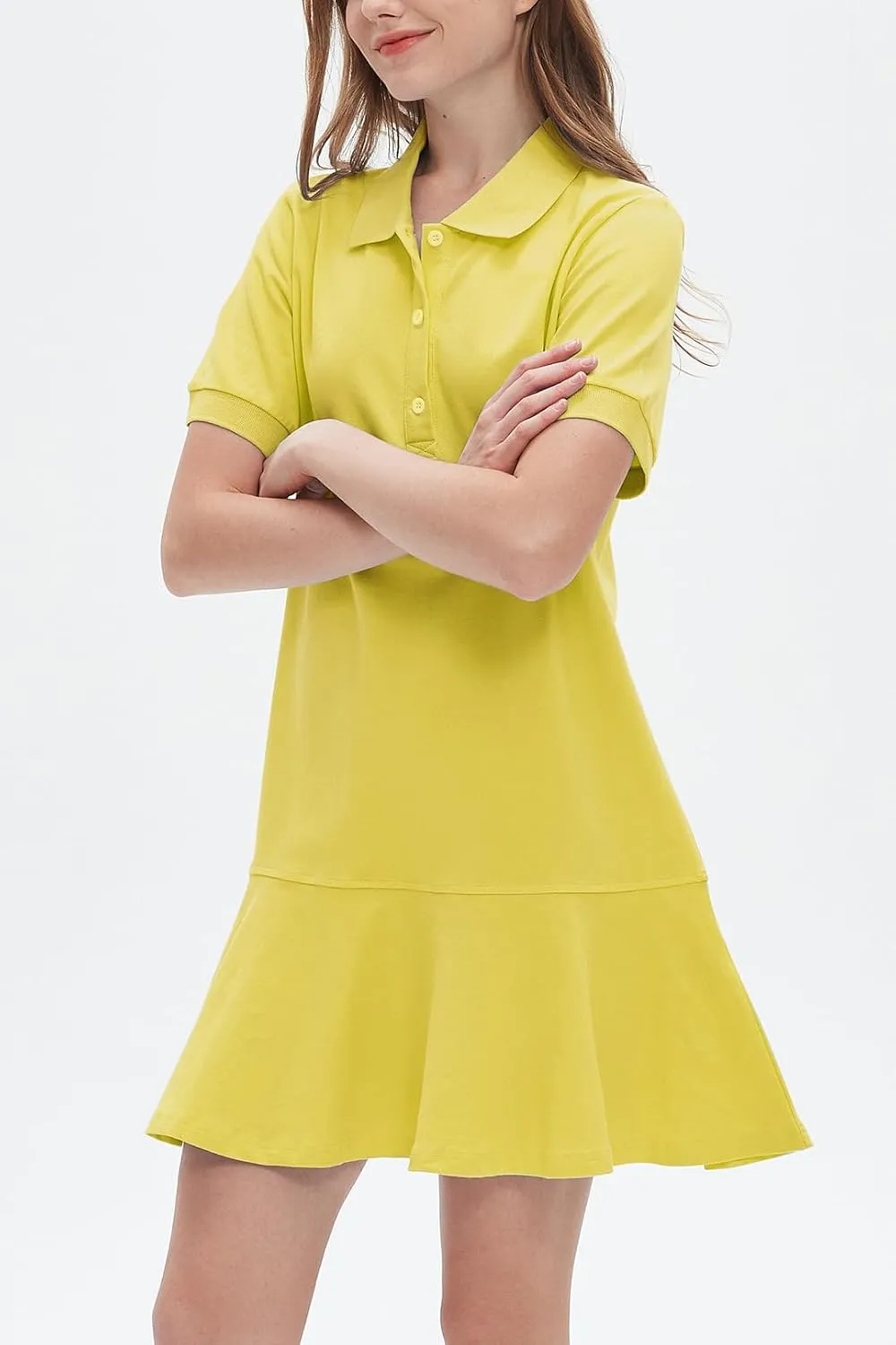 Ladyful Women's Polo Dress Short Sleeve Ruffle Hem Flowy Summer Golf Tennis Athletic Mini Dress