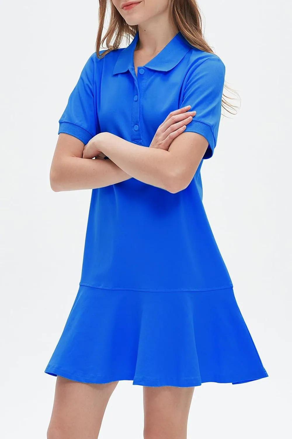 Ladyful Women's Polo Dress Short Sleeve Ruffle Hem Flowy Summer Golf Tennis Athletic Mini Dress