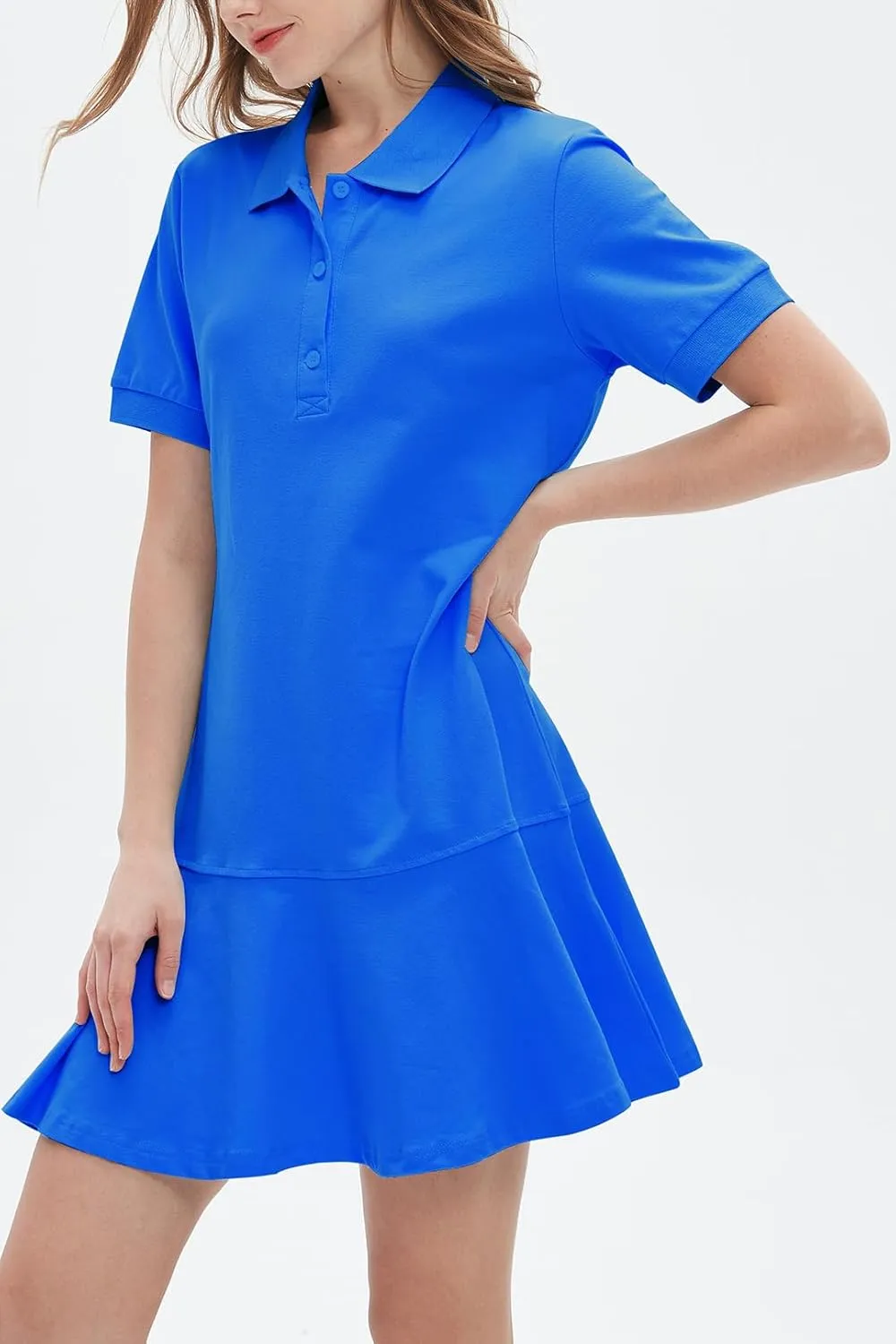 Ladyful Women's Polo Dress Short Sleeve Ruffle Hem Flowy Summer Golf Tennis Athletic Mini Dress