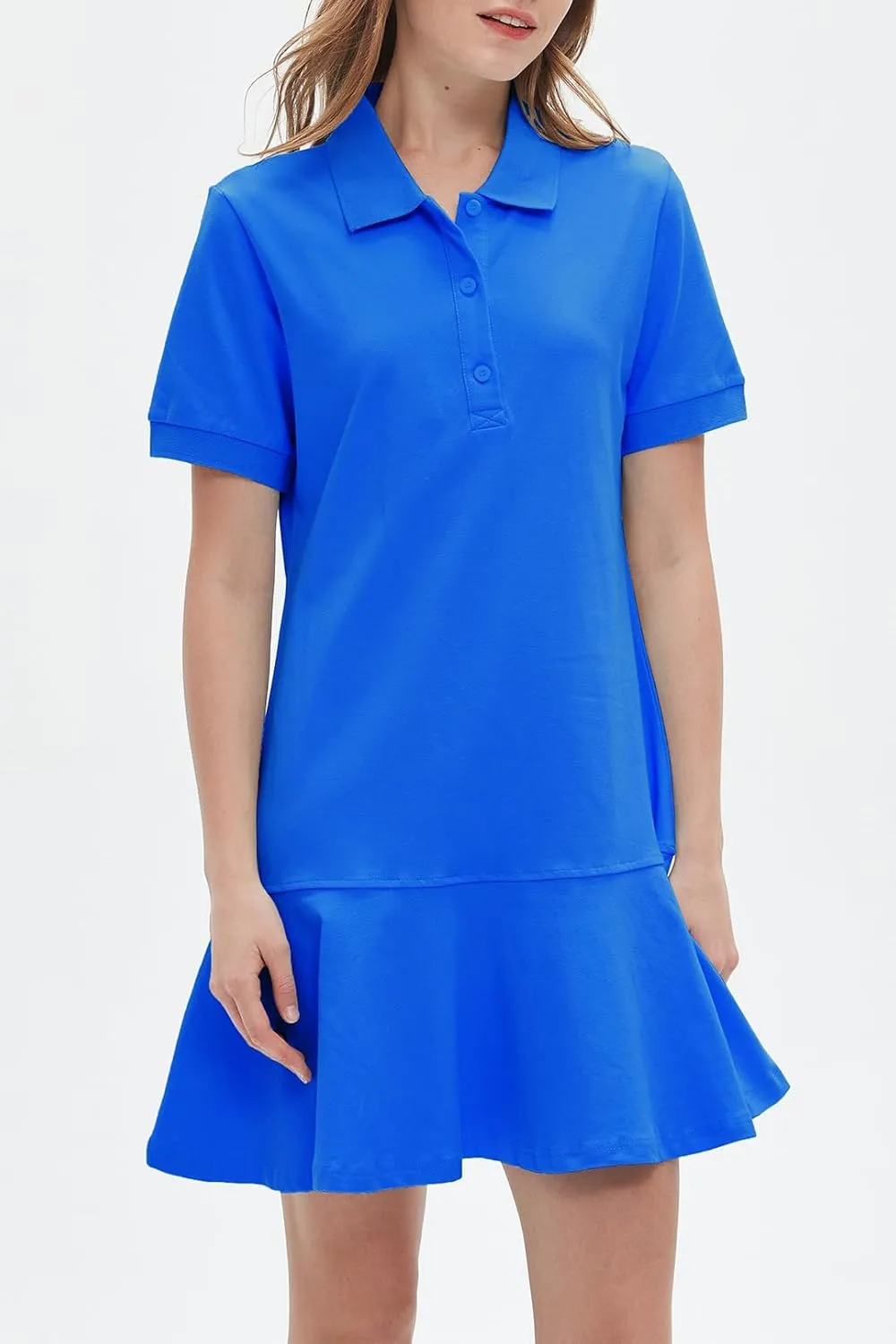 Ladyful Women's Polo Dress Short Sleeve Ruffle Hem Flowy Summer Golf Tennis Athletic Mini Dress