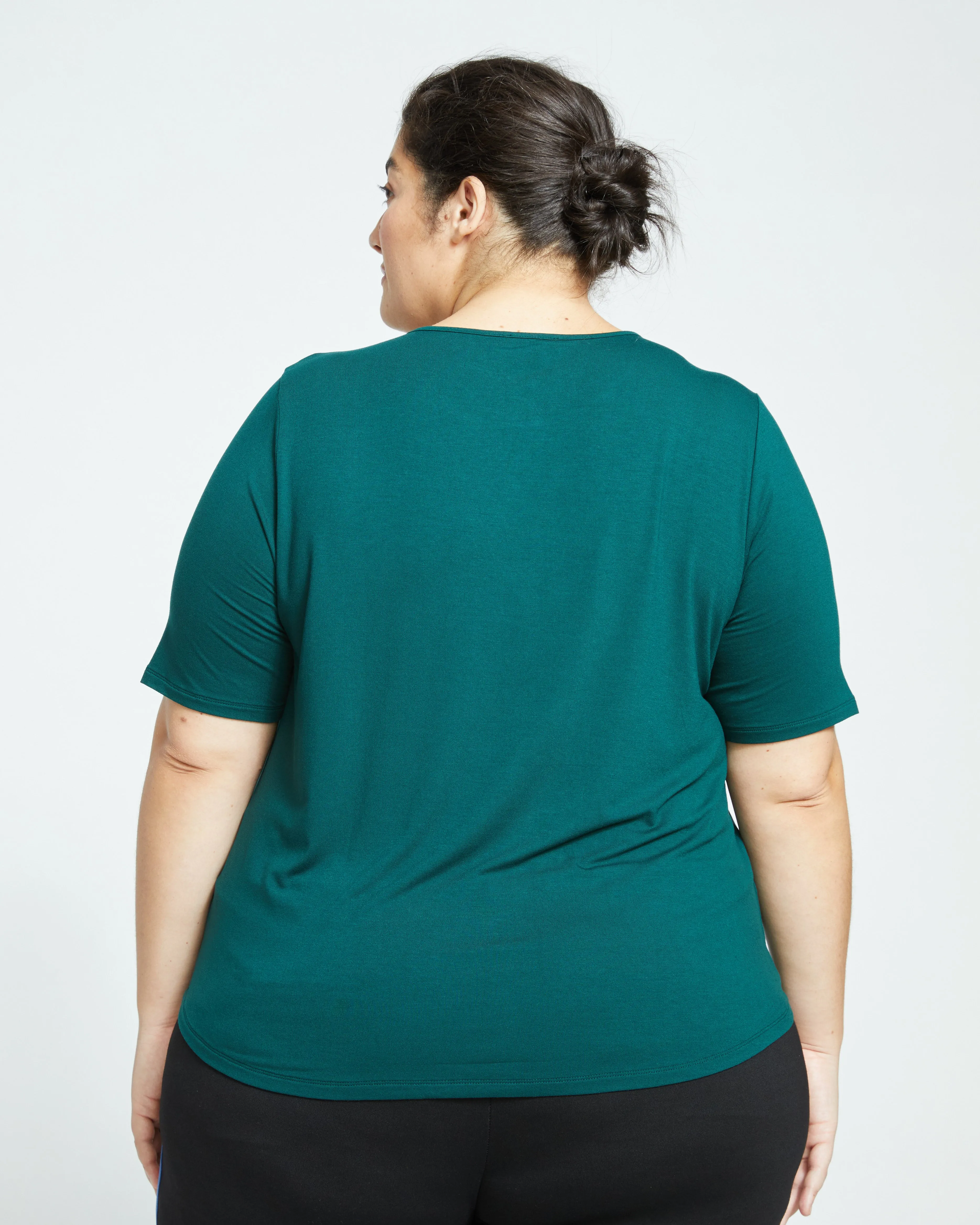 Lily Liquid Jersey Crew Neck Stovepipe Tee - Forest Green