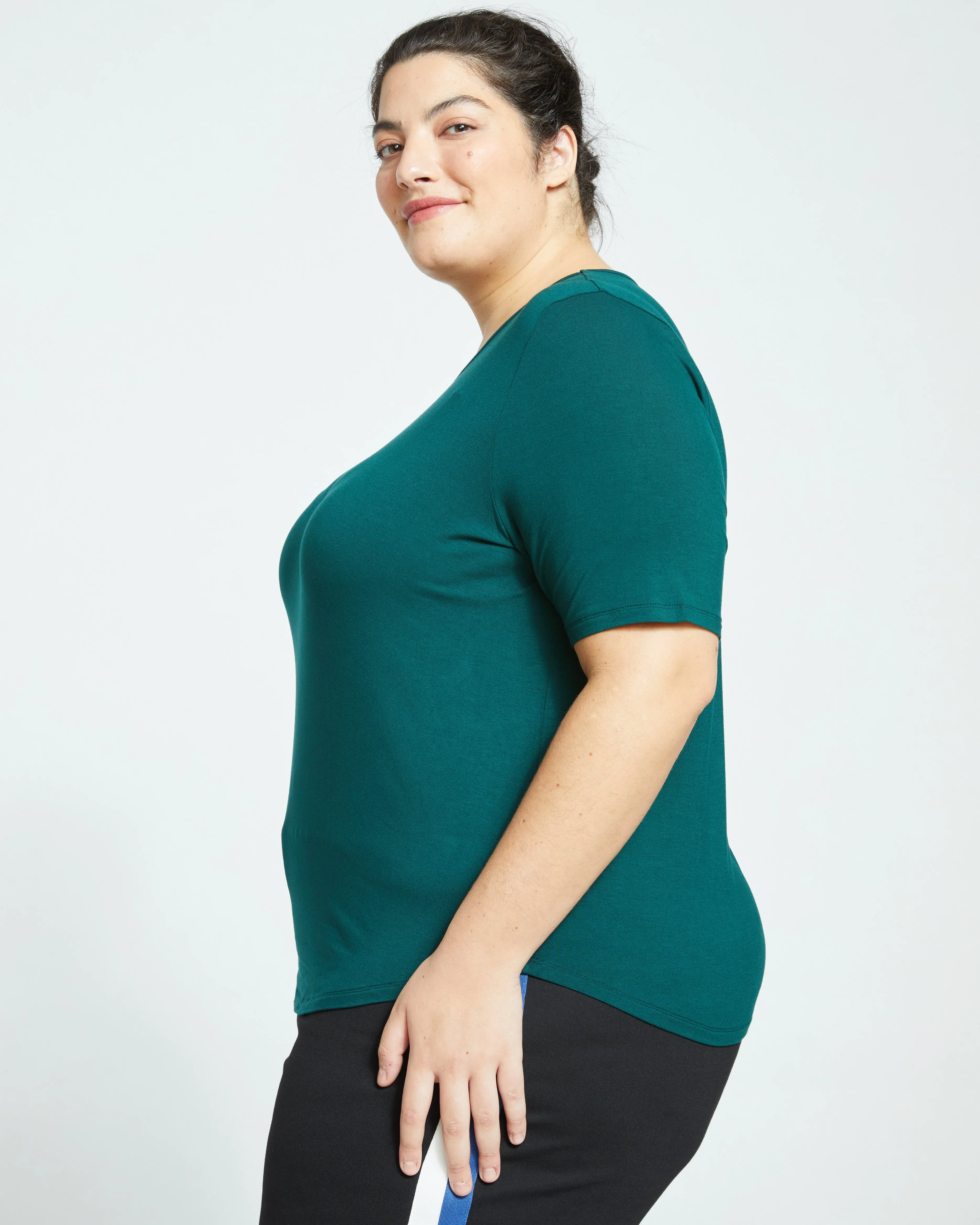 Lily Liquid Jersey Crew Neck Stovepipe Tee - Forest Green