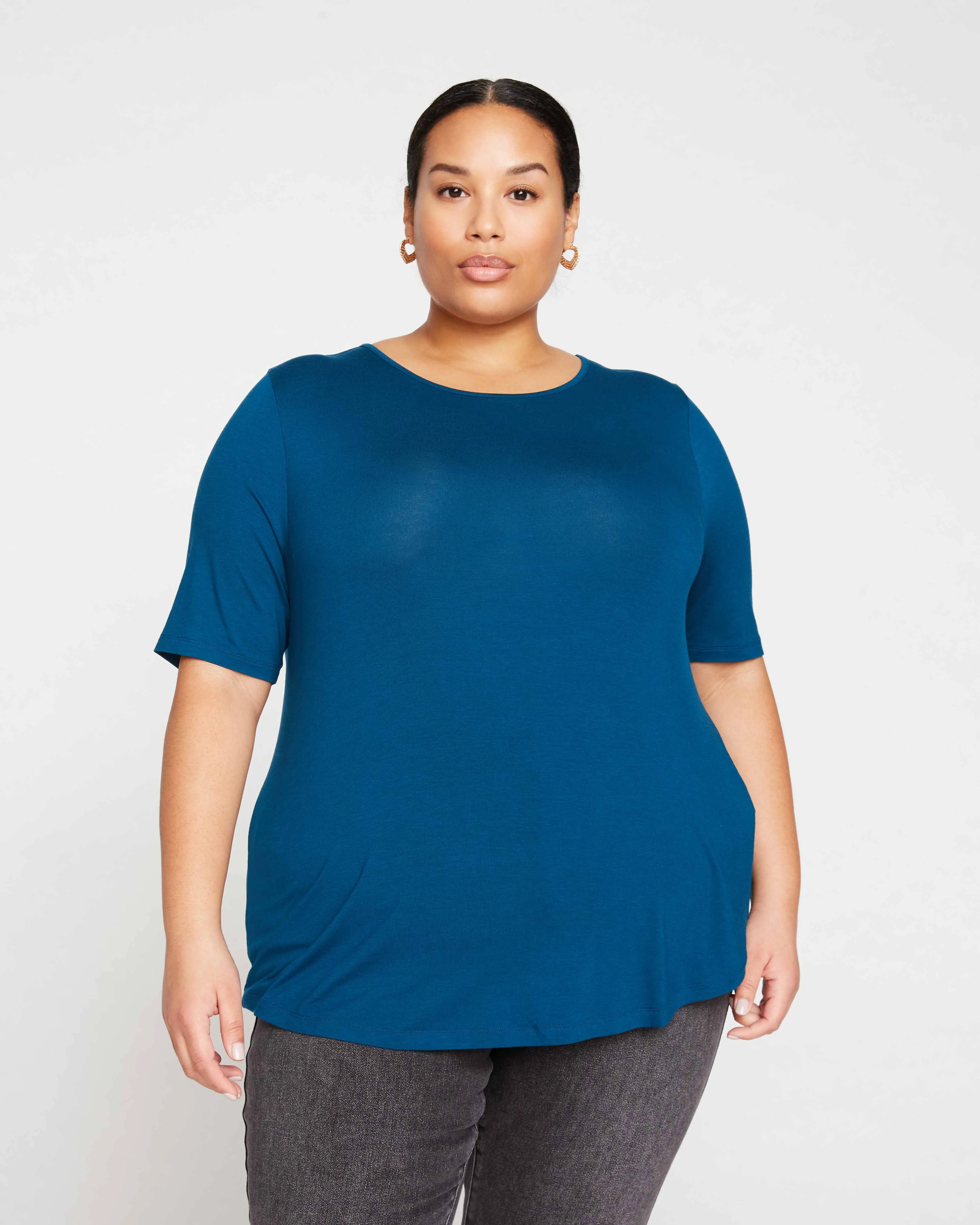 Lily Liquid Jersey Crew Neck Stovepipe Tee - Marine
