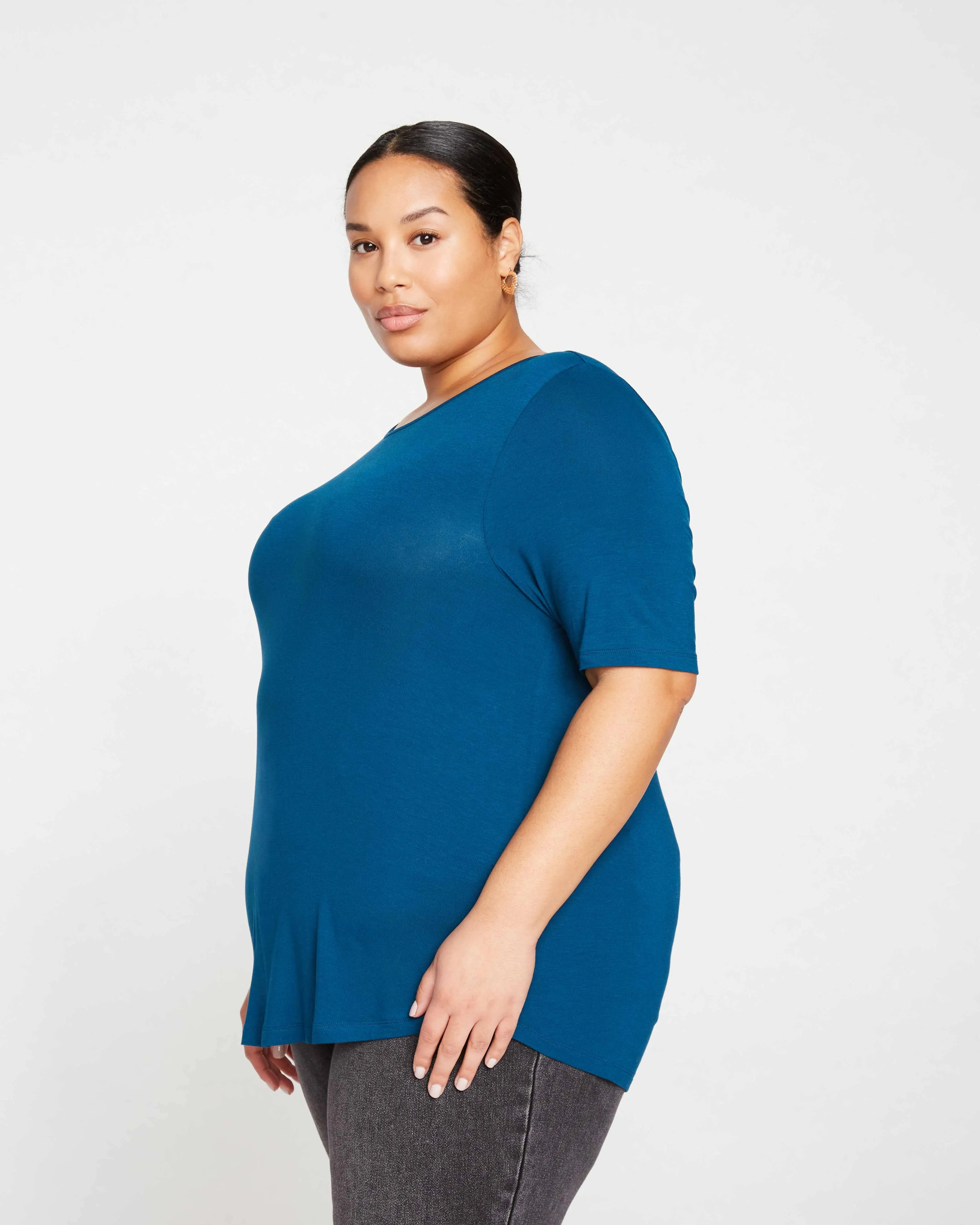 Lily Liquid Jersey Crew Neck Stovepipe Tee - Marine