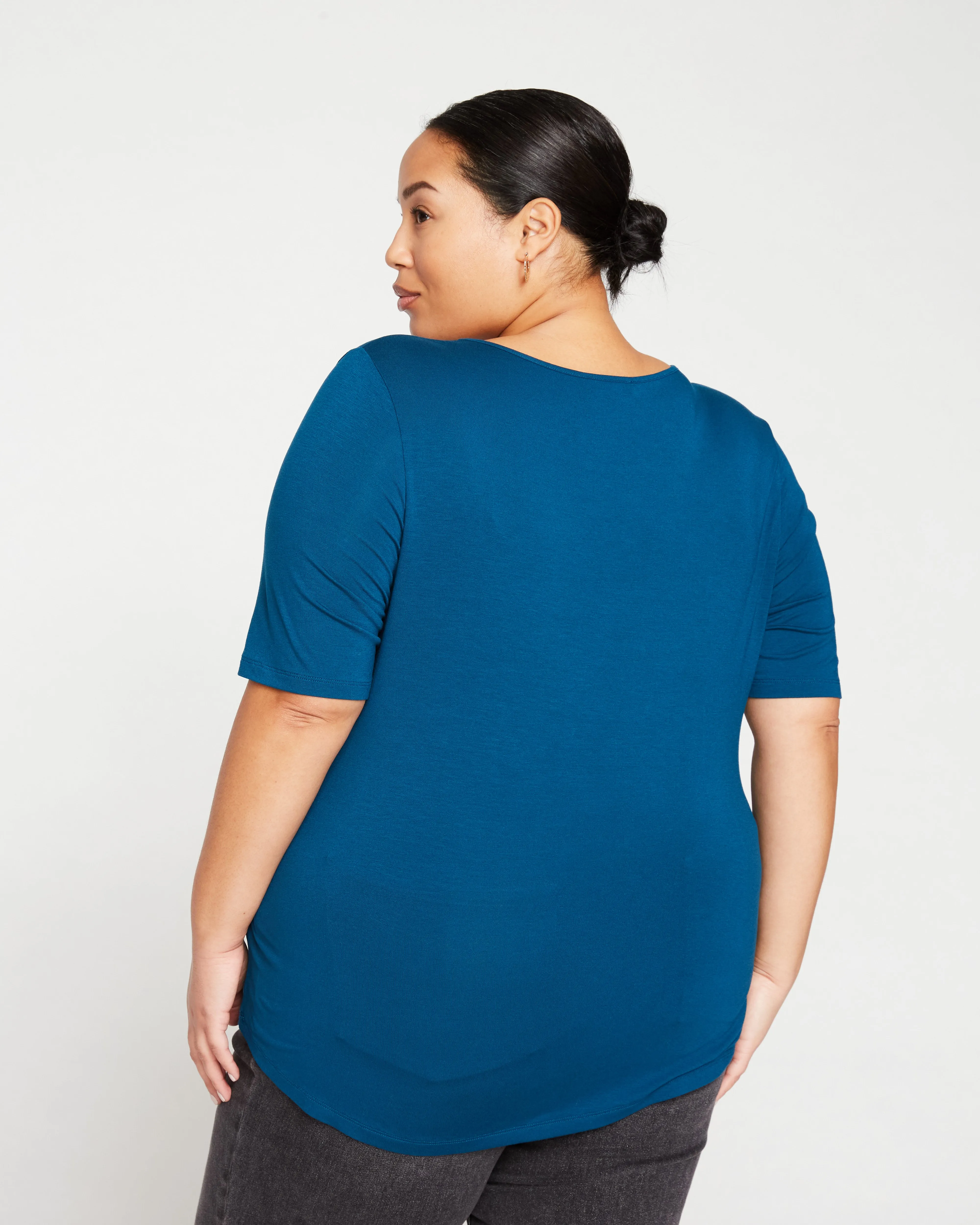 Lily Liquid Jersey Crew Neck Stovepipe Tee - Marine