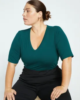 Lily Liquid Jersey V-Neck Stovepipe Tee - Forest Green